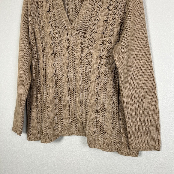 Talbots plus size 2X petite cable knit hooded sweater mercerized cotton brown - Picture 4 of 11